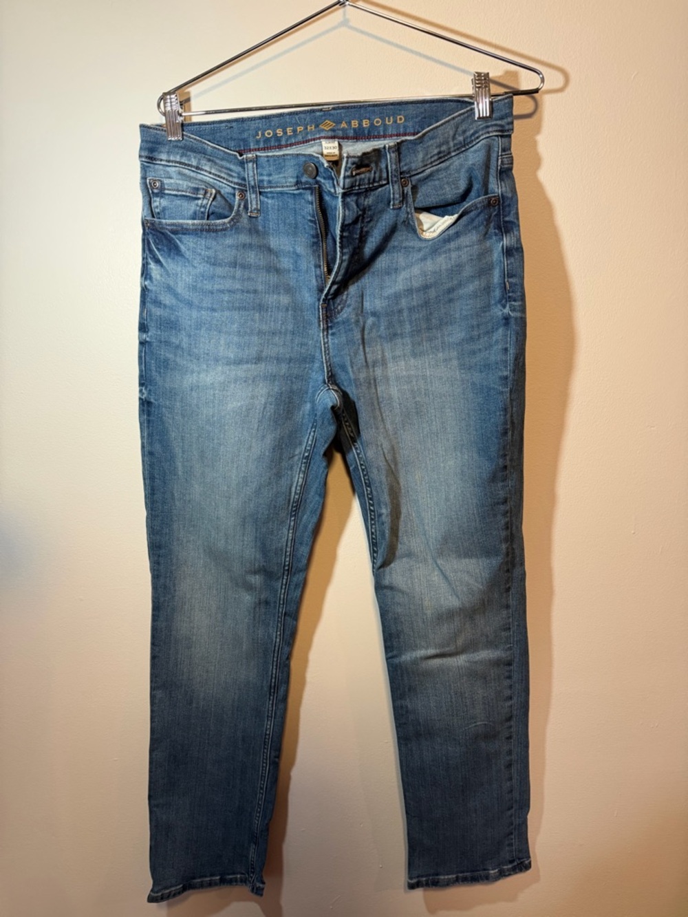 Joseph Abboud Medium Blue Denim Jeans with Brown Leather Patch